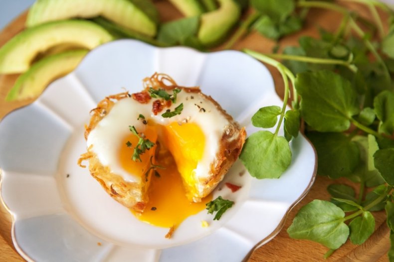 Hash Brown Egg Nests With Bacon, Avocado 