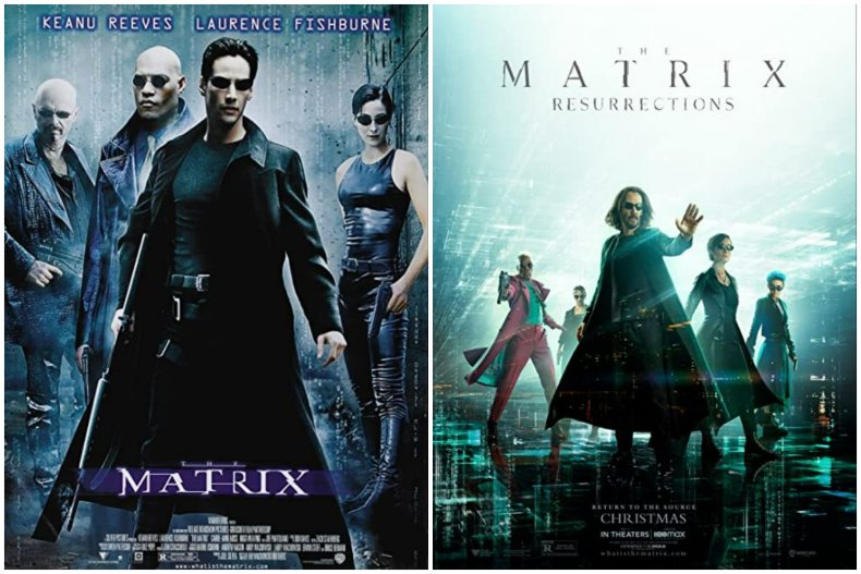 The Matrix, The Matrix Resurrections posters.