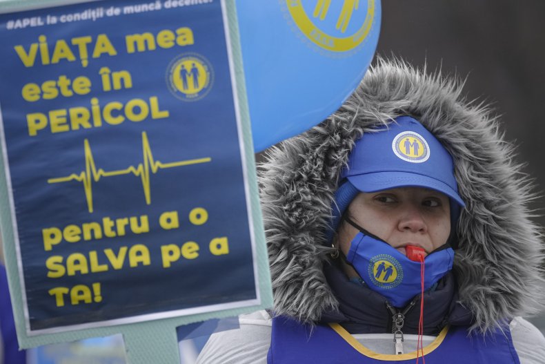 Bucharest, Romania, health workers, protest