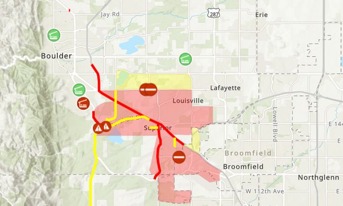 Boulder, Colorado Fire Evacuation Map as Marshall, Superior Blazes 