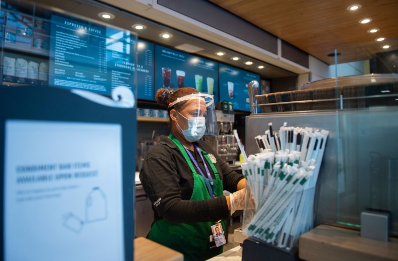 Starbucks Worker With PPE