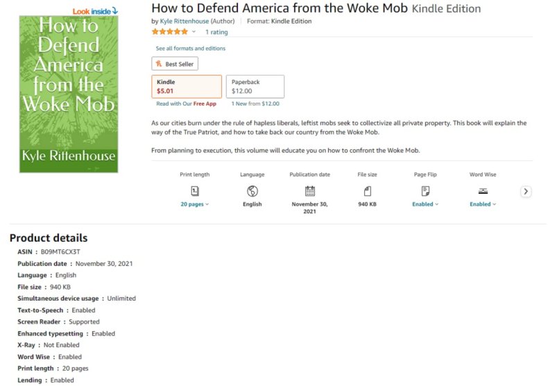 Amazon page for fake Kyle Rittenhouse book