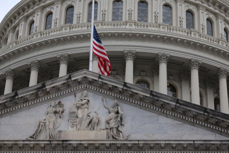 The American flag is flown at half-staff