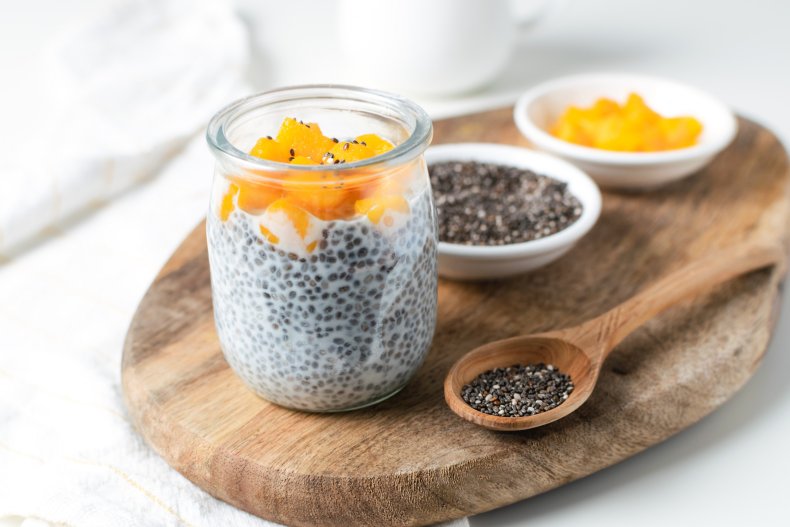 Chia seed pudding made with almond milk.