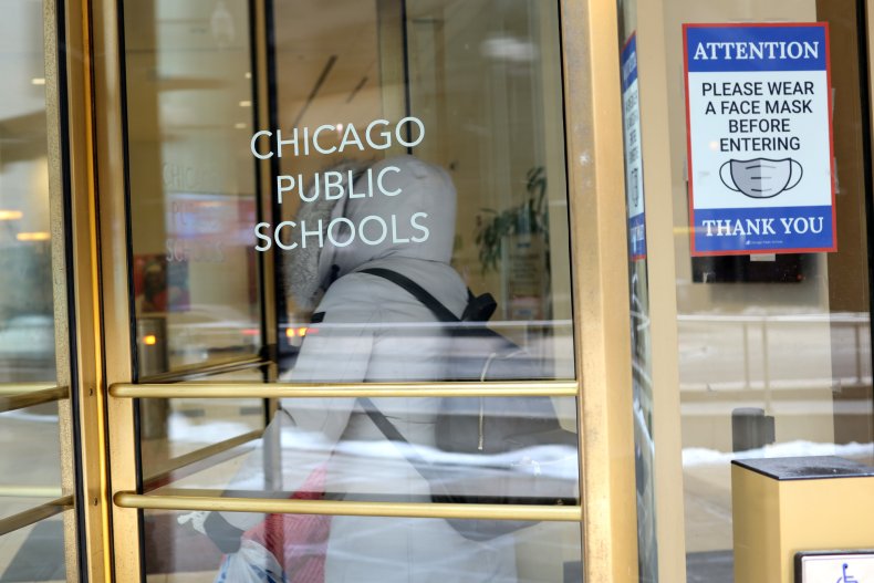 Sign displayed at Chicago Public Schools HQ
