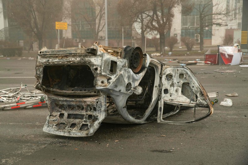Burnt out car Kazakhstan
