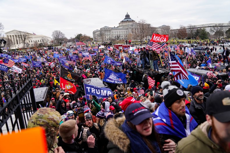 JANUARY 06: Crowds gather outside the U.S.