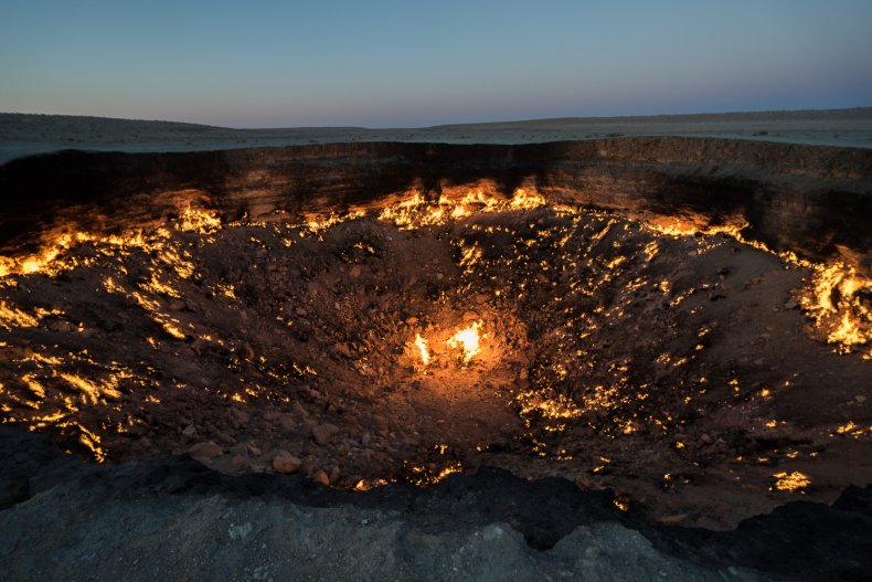 Darvaza Gas Crater smoulders.