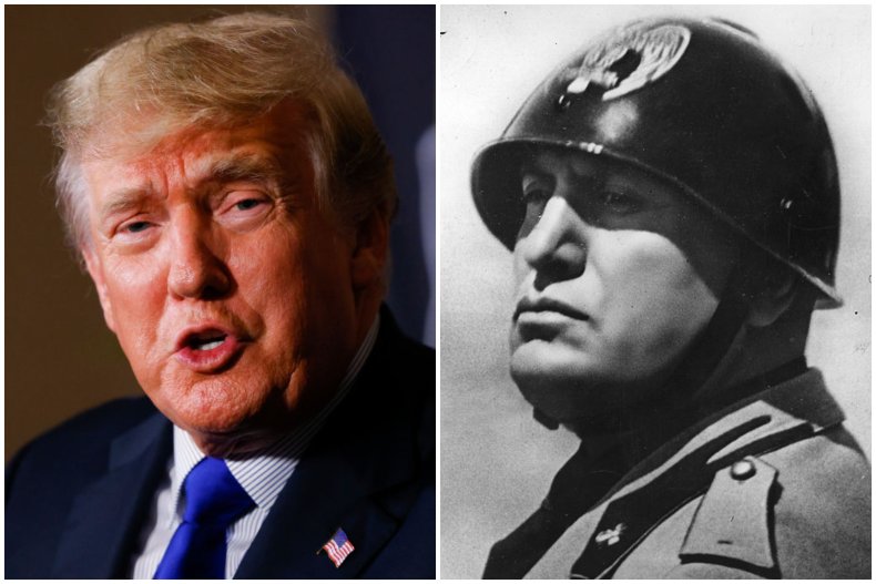 a split photo of Trump and Mussolini