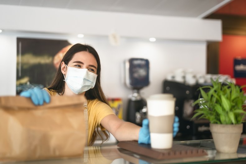 Woman handing out orders
