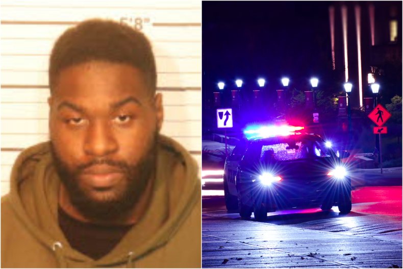 Kentrell Hullom and police car stock image