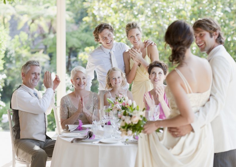 Guests seen at a wedding. 