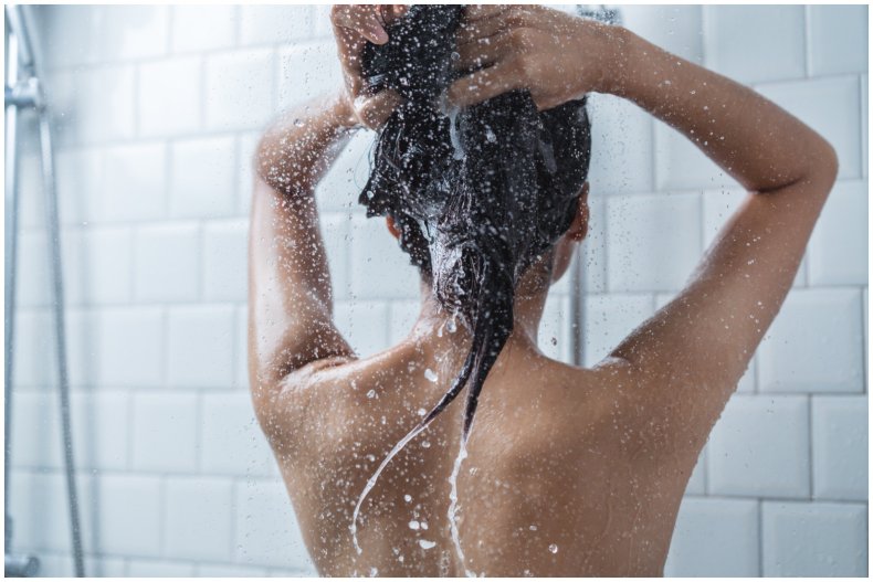 Stock image of woman showering 