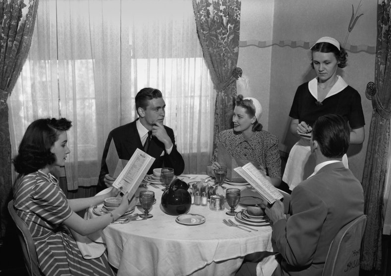 Vintage photo of restaurant group. 
