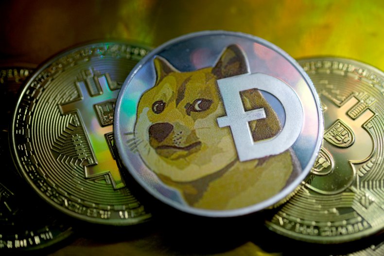 Digital cryptocurrencies, including Dogecoin and Bitcoin.