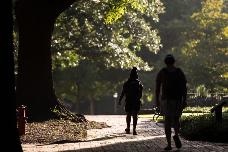 Students walk on campus 