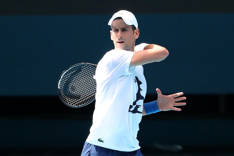 Novak Djokovic Practices on Court