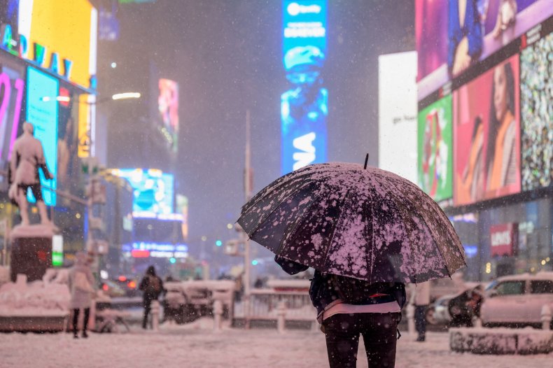 Times Square Pictured During a Snow Storm