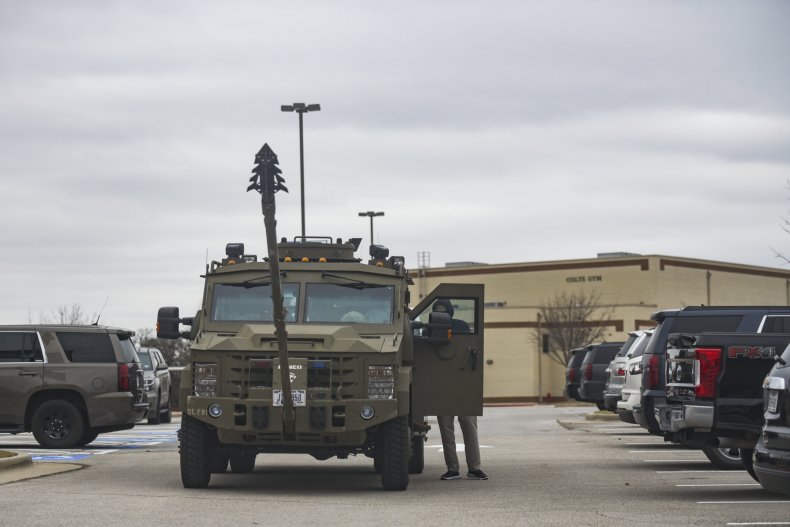 An armored truck is parked in Colleyville