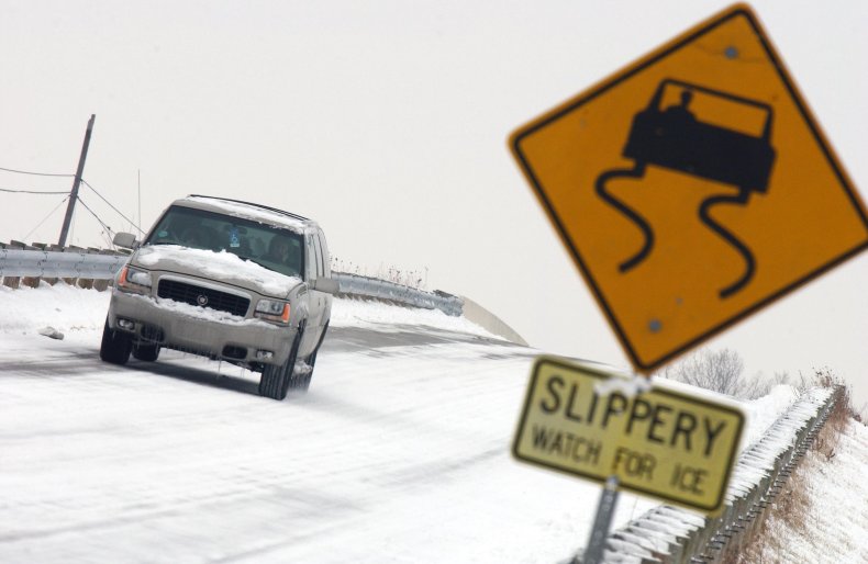 A car on an icy Ohio road.