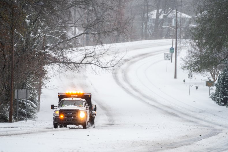 A snow covered street in South Carolina.