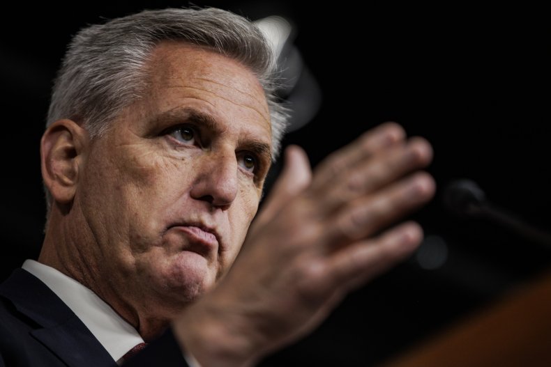 Kevin McCarthy speaks at a press conference.