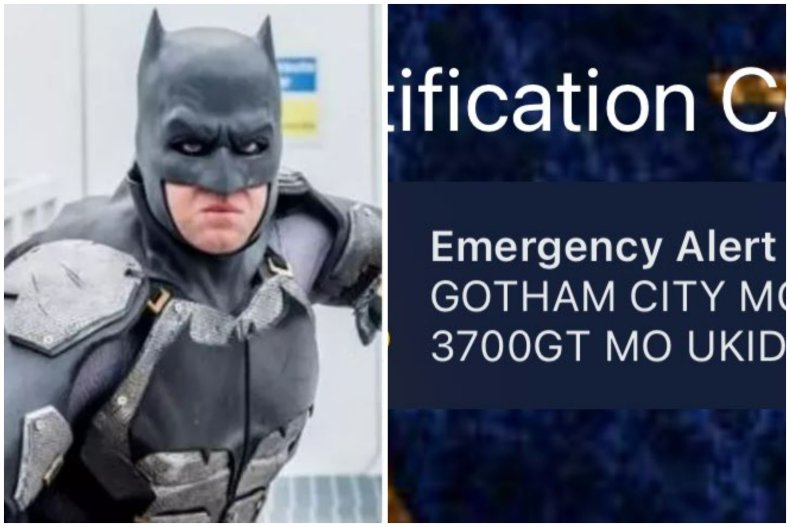 man dressed as Batman and emergency message