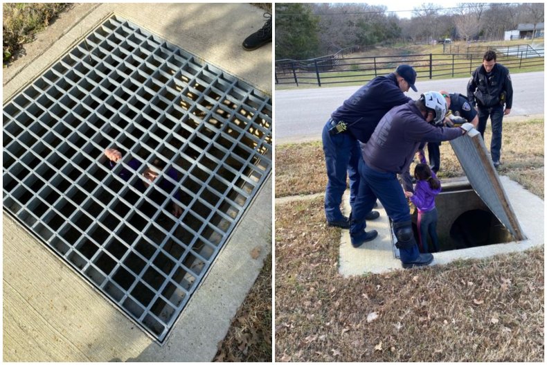 Girl trapped in drainage pipe 