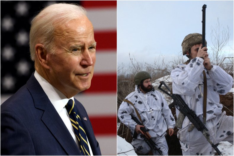 Joe Biden and Ukrainian soldiers
