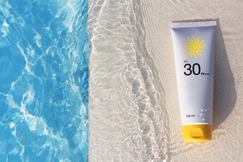 A bottle of sunscreen.