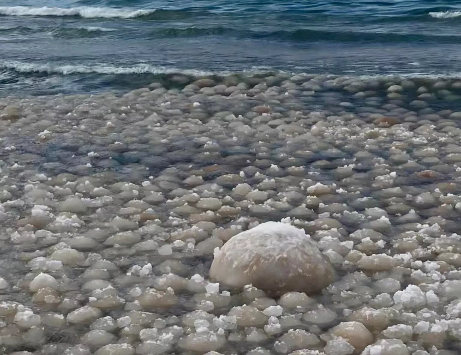 Frozen Ice Balls of Lake Michigan And Stroomi Beach