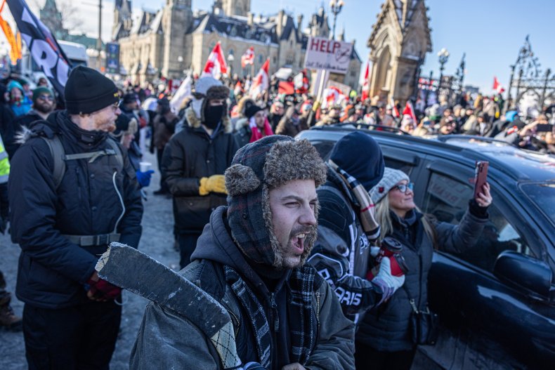 COVID Protesters Hotel Mask Canada