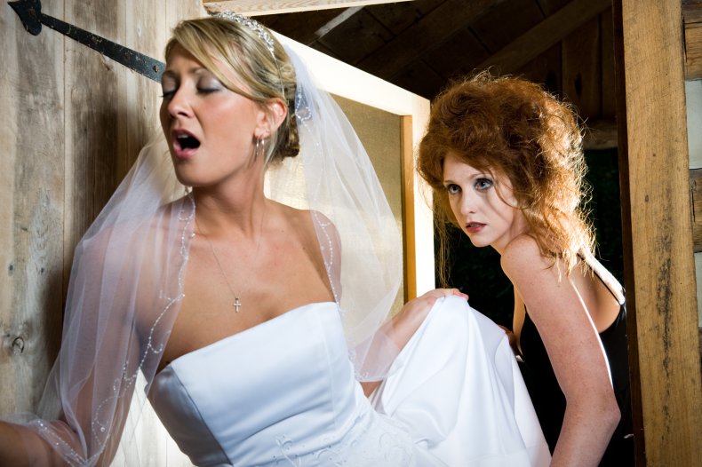 A wedding bride and her sister.