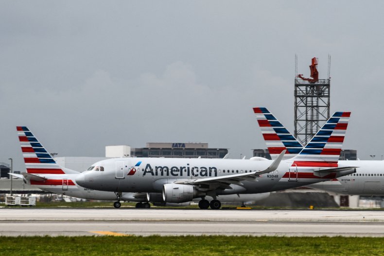 American Airlines plane prepares to take off