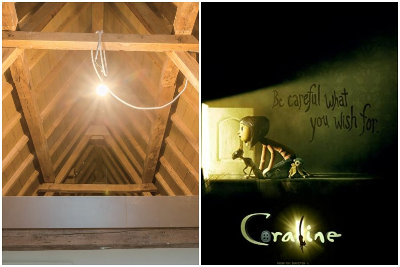 Coraline poster and file photo of attic.