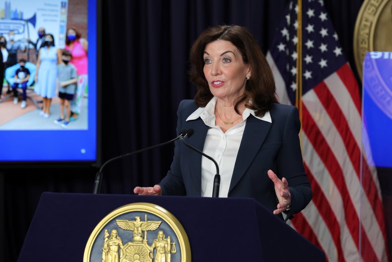 New York Governor Kathy Hochul speaks during 