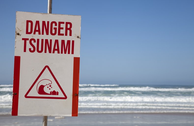 Stock image of tsunami warning sign