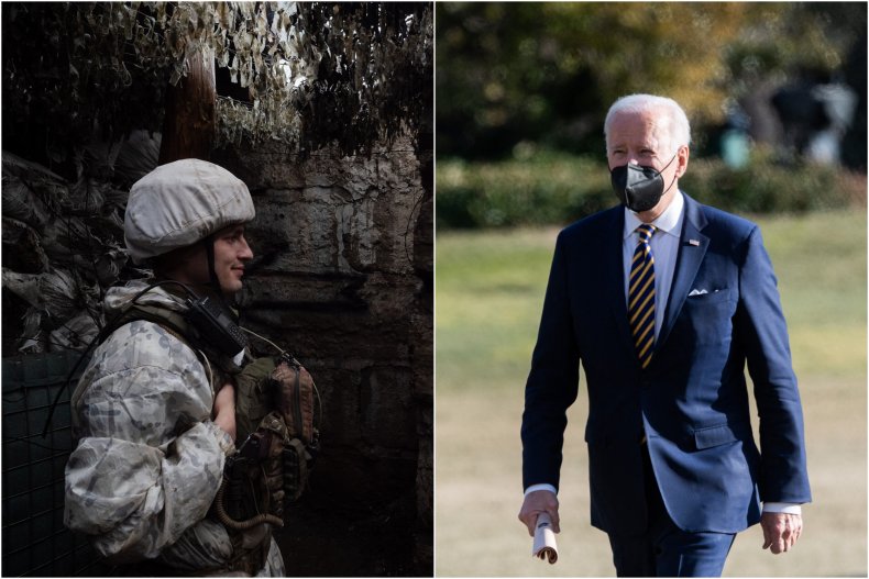 Ukrainian serviceman and Joe Biden