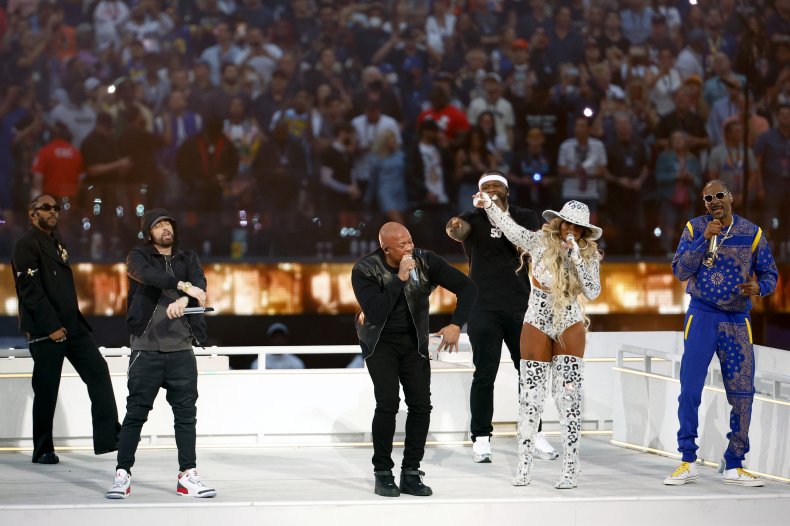 Performers at Super Bowl half-time show. 
