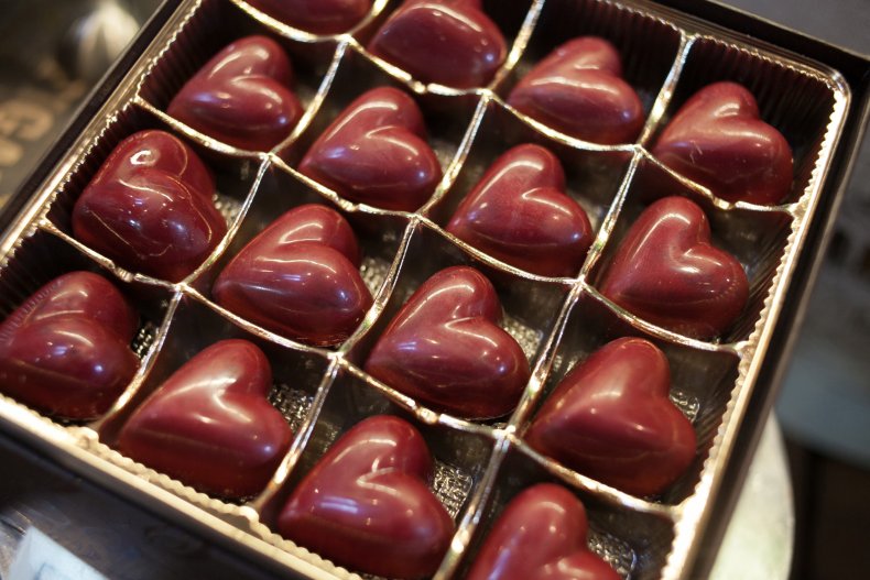 Close-up view of heart-shaped candies