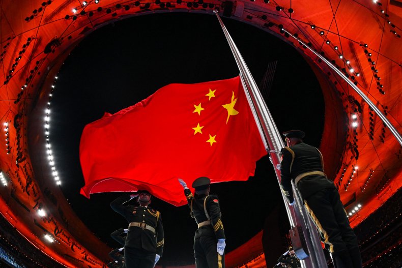 China, raises, flag, Winter, Olympics, opening, ceremony