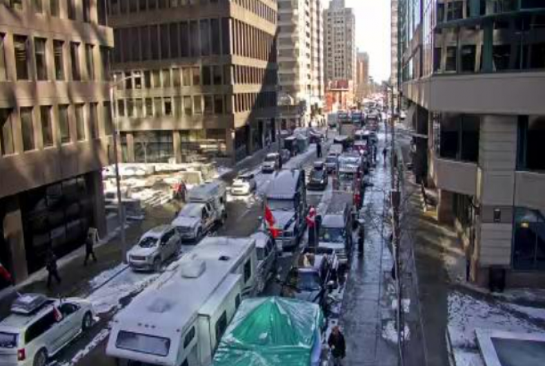 Trucks line Slater in Ottawa