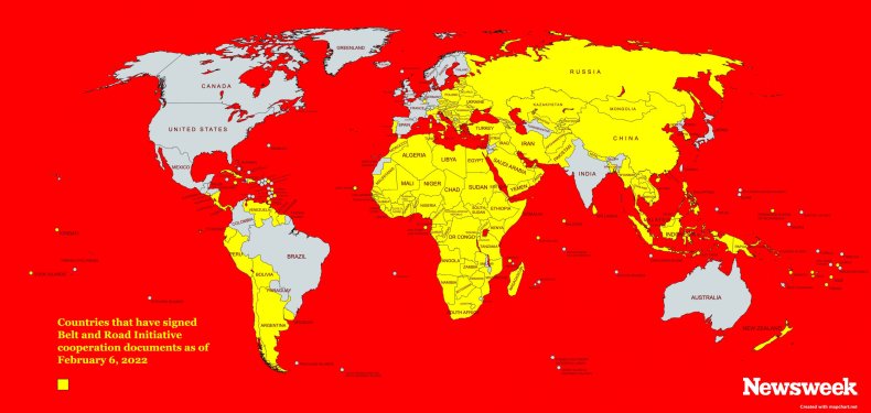China, Belt, and, Road, Initiative, map, 2022