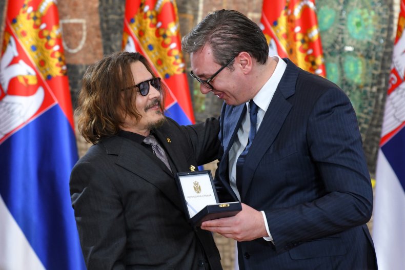Johnny Depp and Serbian President Aleksandar Vučić