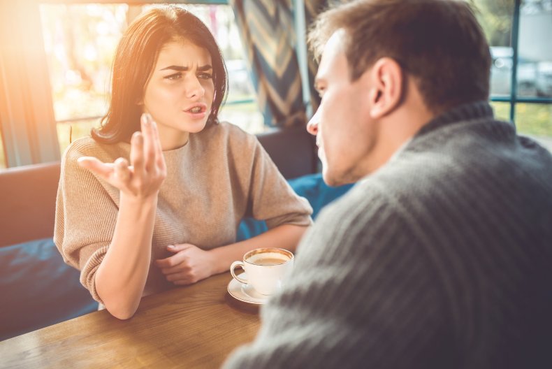 A woman quarreling with a man.