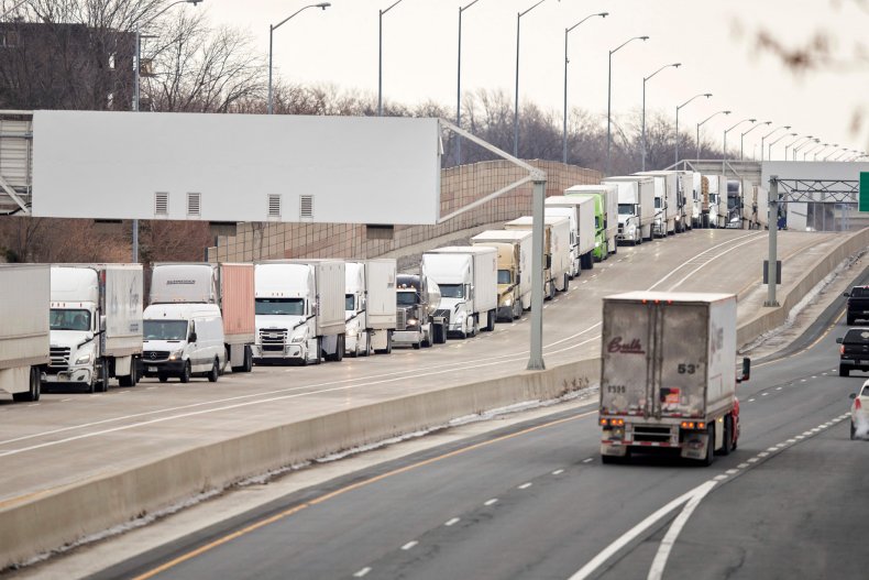 Truckers Protesters Ambassador Bridge Michigan