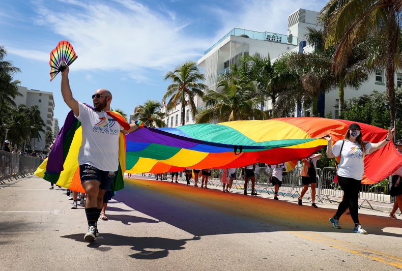 People Carry a Rainbow Flag in Florida