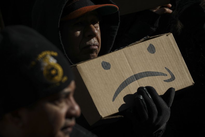 Anti-Amazon Protestors Rally At NYC City Hall