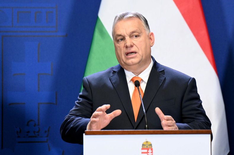 Hungary's Prime Minister Viktor Orban gives a