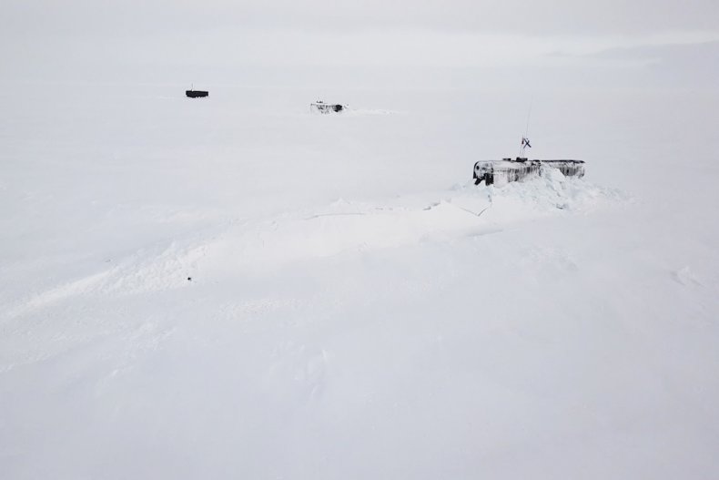 Russia, three, submarines, emerge, Arctic, ice